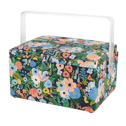 Blue Floral Sewing Basket with Pincushion and Removable Tray - 11.5 Inch
