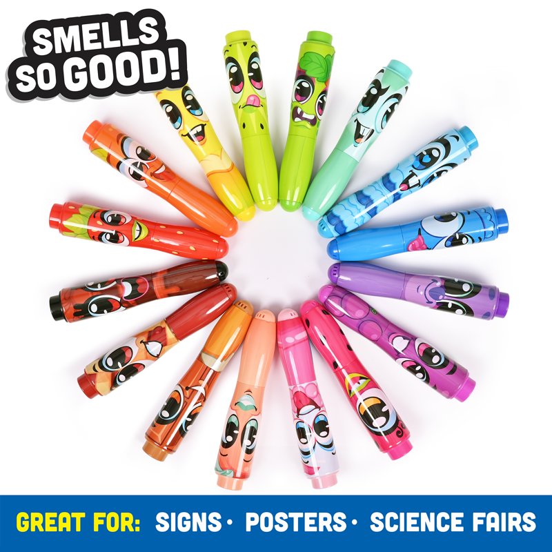 Kids Jumbo Scented Markers Set - 16 Fruit Fragrance Washable Chunky Markers