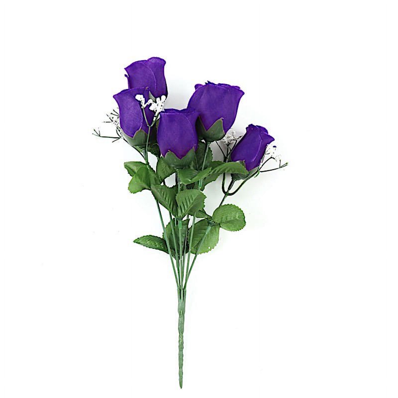 Silk Rose Buds Flowers Bouquet for Weddings & Events - 84 pcs, Purple