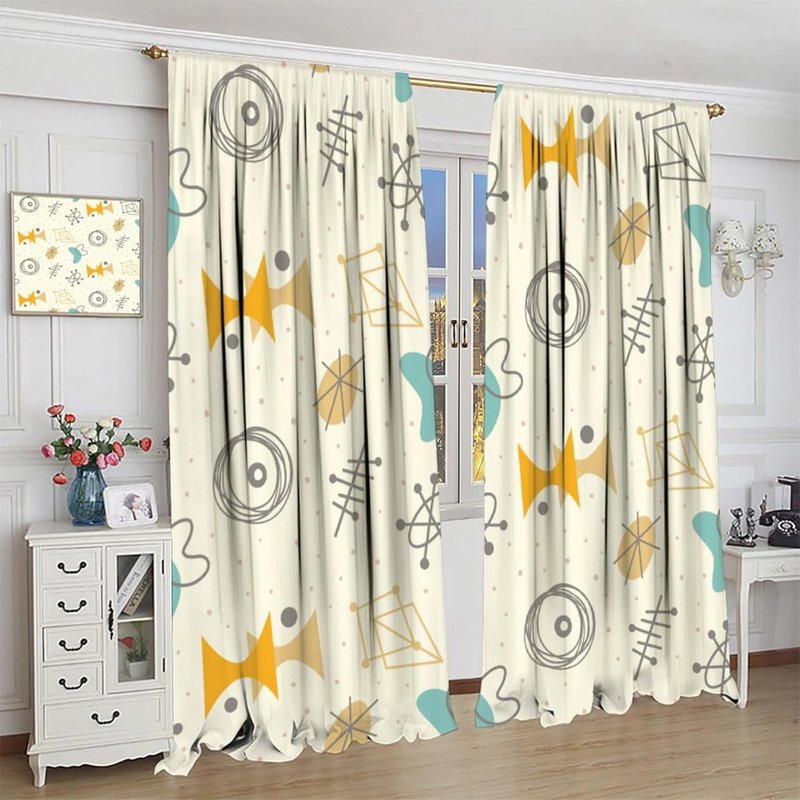 Retro 50s Atomic Style Curtains - Insulated Window Drapes for Bedroom & Living Room