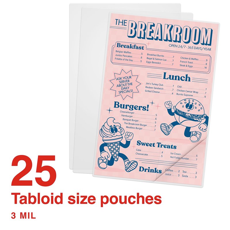 Thermal Laminating Pouches 12x18 Inches, 25-Pack - Clear, 3 Mil Thickness