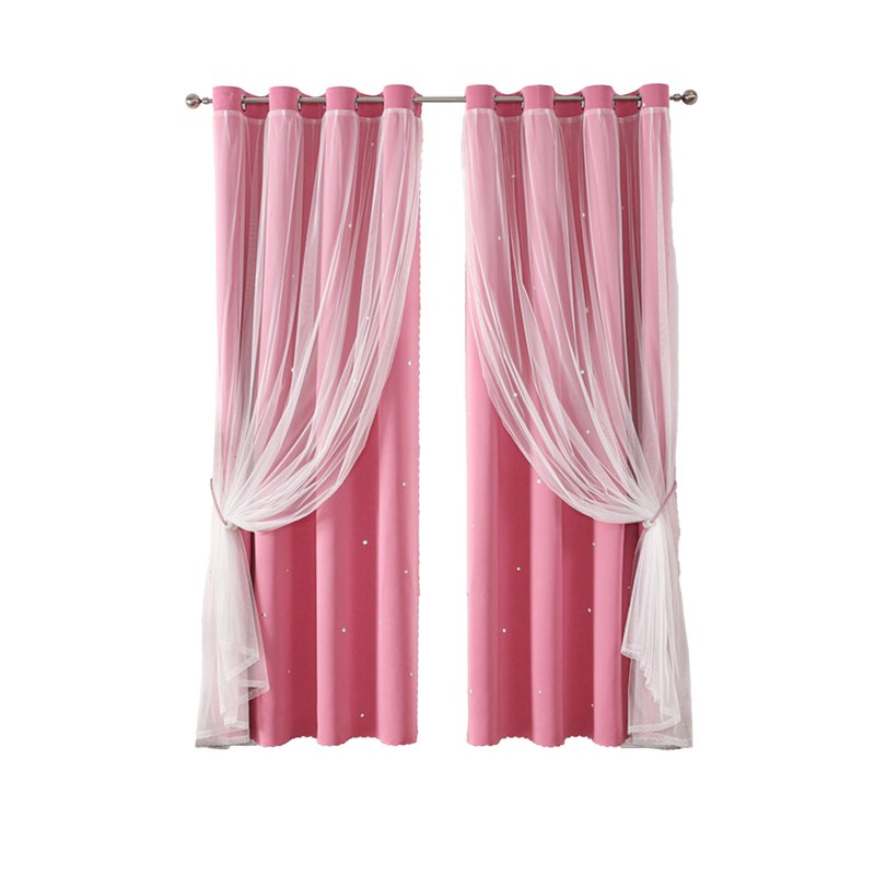 Star Pattern Double Layer Thermal Insulated Curtains - Sheer & Blackout Drapes for Living Room