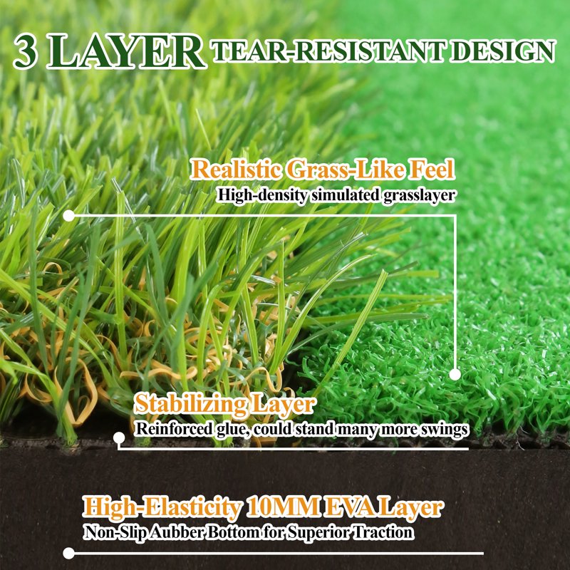 Dual-Turf Golf Hitting Mat with Foldable Design and 23x16 Inch Practice Area