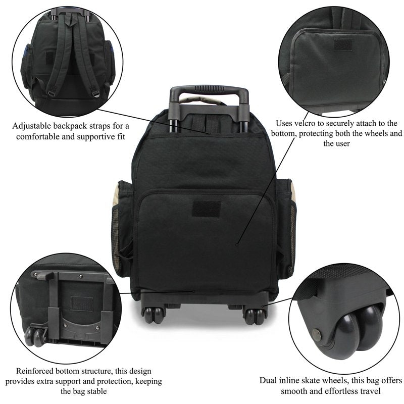 22-Inch Airline Approved Rolling Backpack with Multiple Compartments and Convertible Design