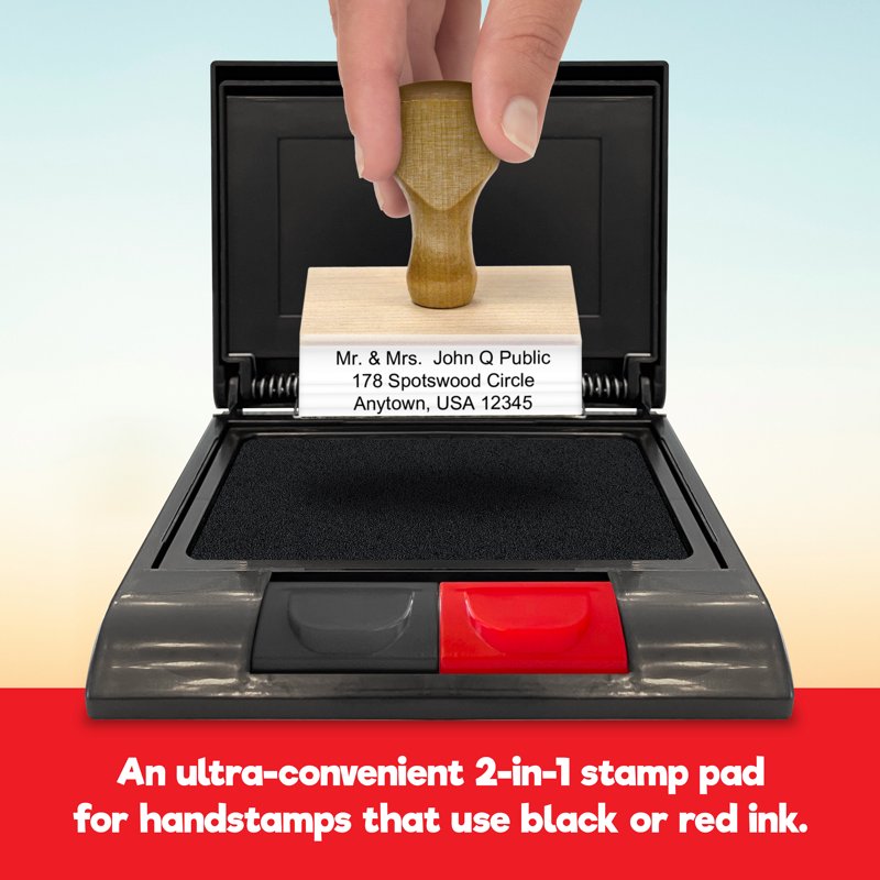 Traditional Felt Stamp Pads Set with Ink Refill Bottles - Red & Black