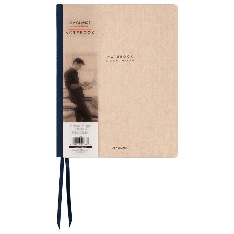 Ruled Casebound Notebook for Business & School - 80 Sheets, 8.25x11, Tan/Blue