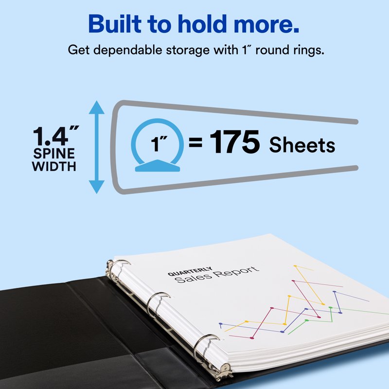 1-Inch Round Ring Binders for Office & School, Light Capacity, Blue