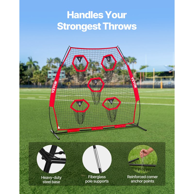 Football Throwing Net with Targets - 7x7 ft Portable Practice Equipment