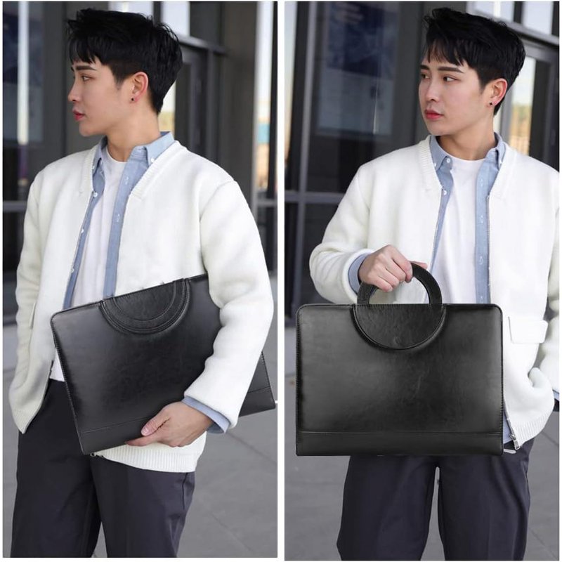 Leather Portfolio Binder with Handle Zipper Business Portfolio with Card Slots & Note Clip