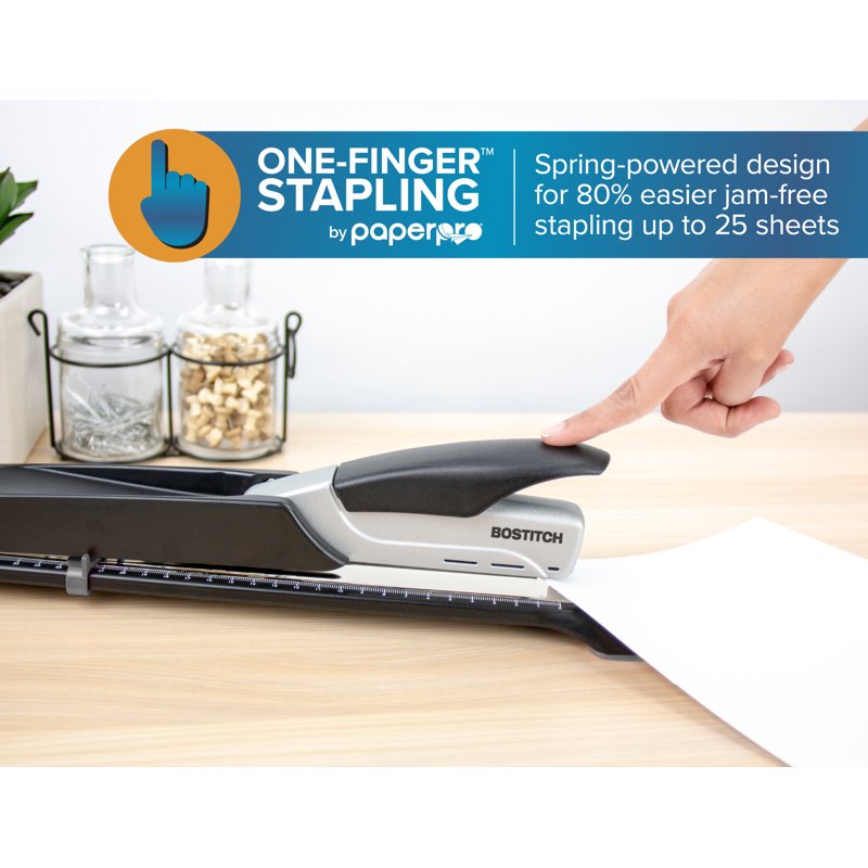 Long Reach Stapler 12.5 Inch Capacity for Up to 25 Sheets - Black & Silver