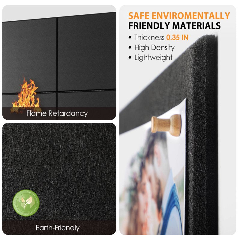 Large Cork & Felt Bulletin Board for Wall 36x24 Inches - Black Pack of 6