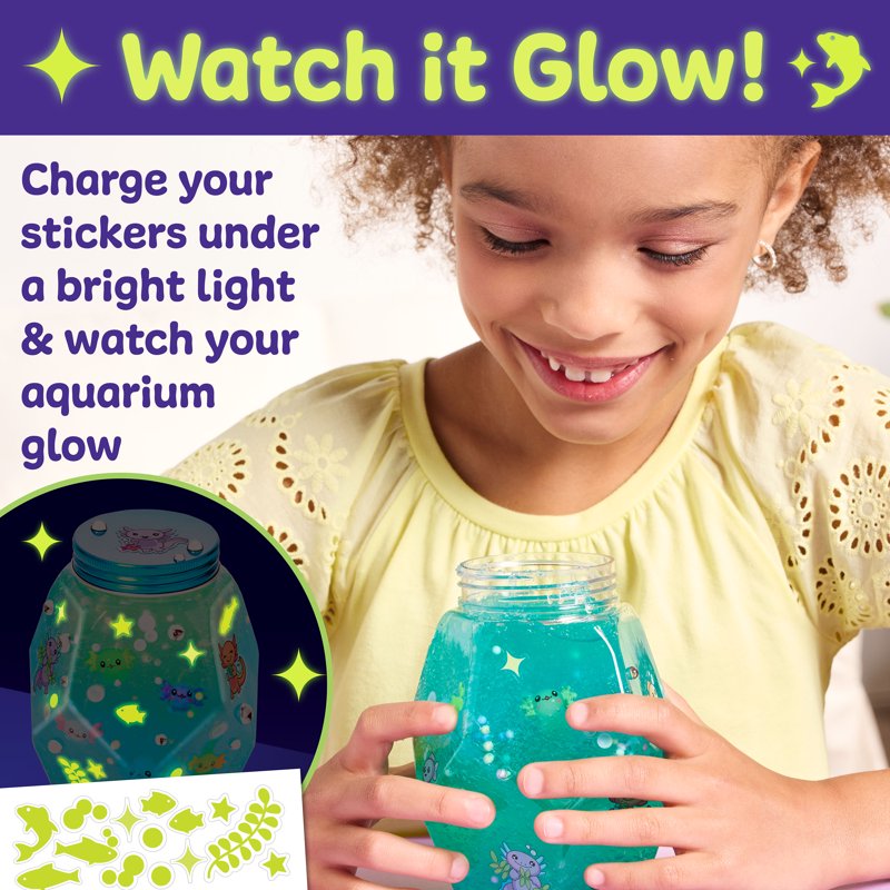 Kids Glowing Axolotl Aquarium Craft Kit with Mini Toys & Stickers