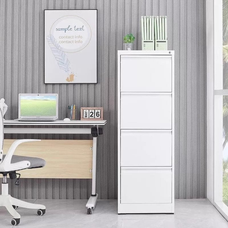 Metal 4-Drawer File Cabinet with Lock, Office Storage, Fits Letter Legal A4, White/Black