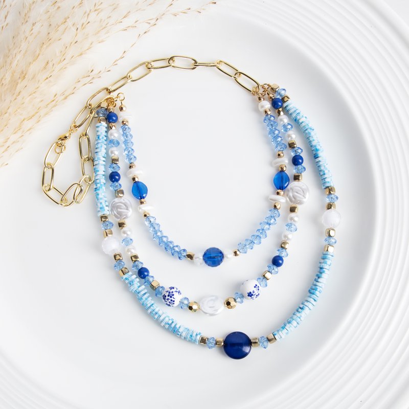 Bead Mix Jewelry Making Supplies - Blue White Pearl Gold Ceramic Assortment - 150g 1400 Pieces