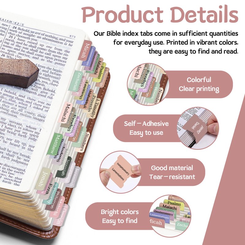 Laminated Bible Tabs for Men & Women - 450 Study Index Labels in Morandi Sunset & Boho Themes
