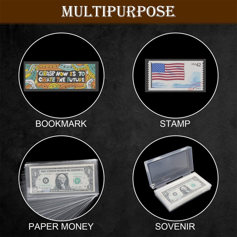 Clear Paper Money & Currency Collection Sleeves with Storage Case - 100 Pieces