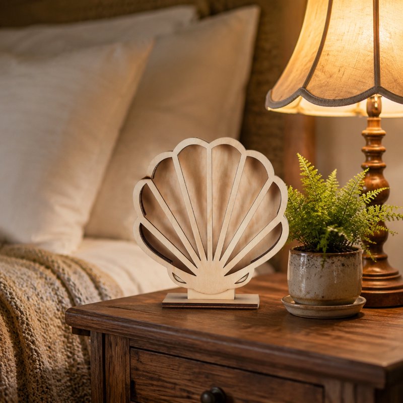 Seashell Wooden Storage Box with Clear Display Window - Beach Decor Organizer