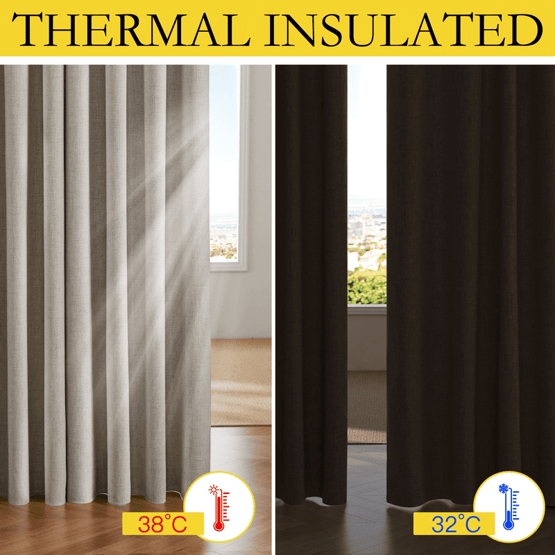 Blackout Linen Curtains 2 Panels Full Insulated Room Darkening Drapes