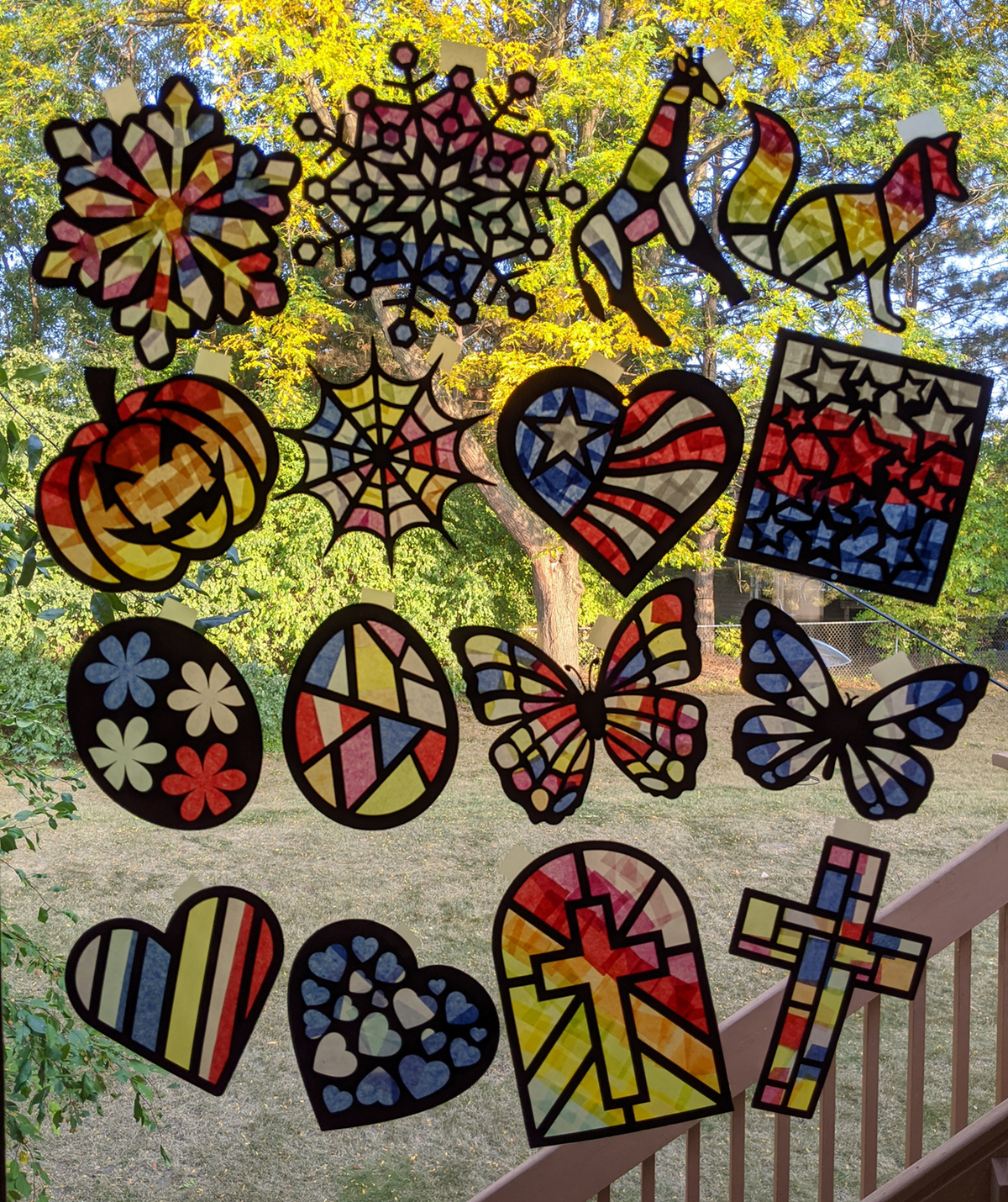 Animal Suncatcher Craft Kit with Precut Templates and Color Tissue Paper - Kids Window Art Projects