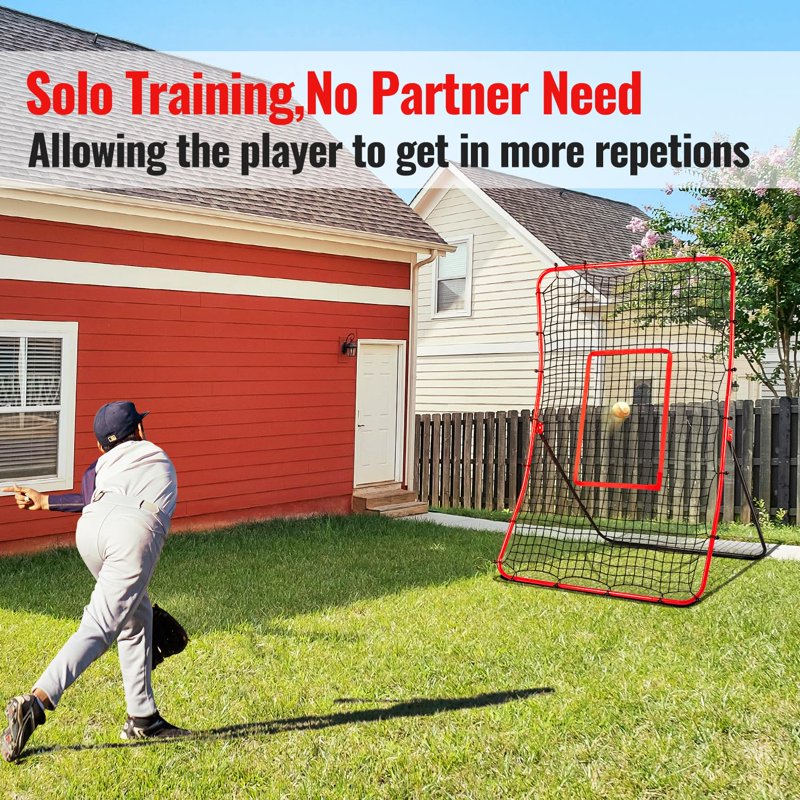 Baseball Rebounder Net 68x44 Inches Adjustable Pitch Training Aid for Solo & Team Practice