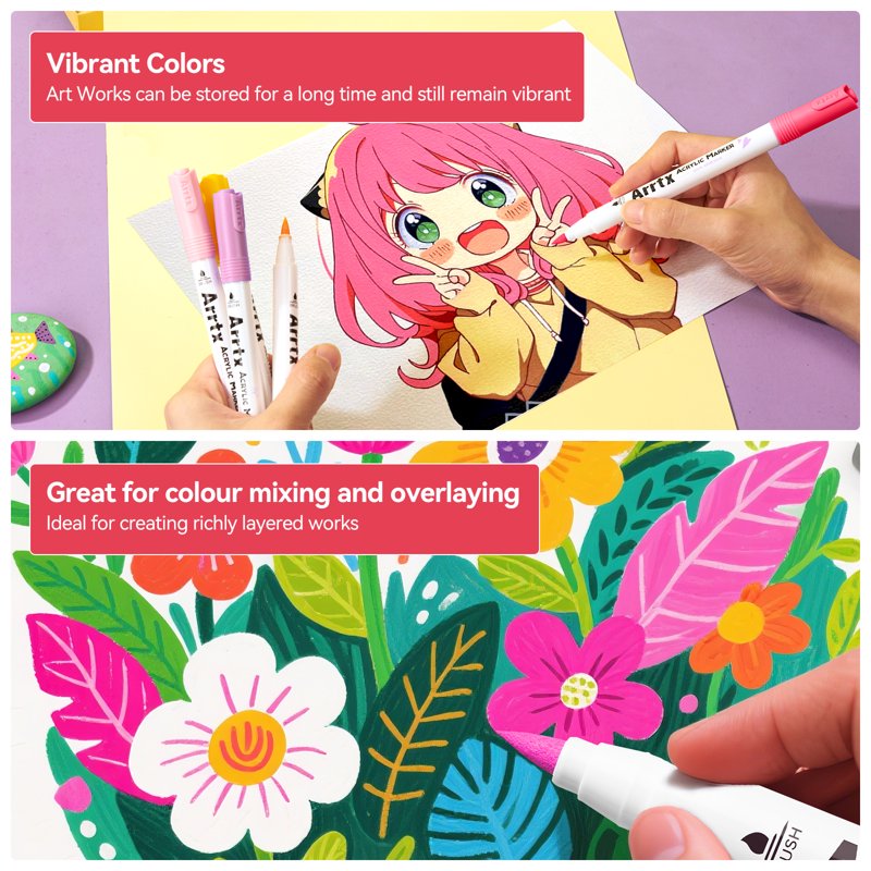 120 Anime Colors Acrylic Paint Markers - Water-Based Art Pens for Drawing & Rock Painting