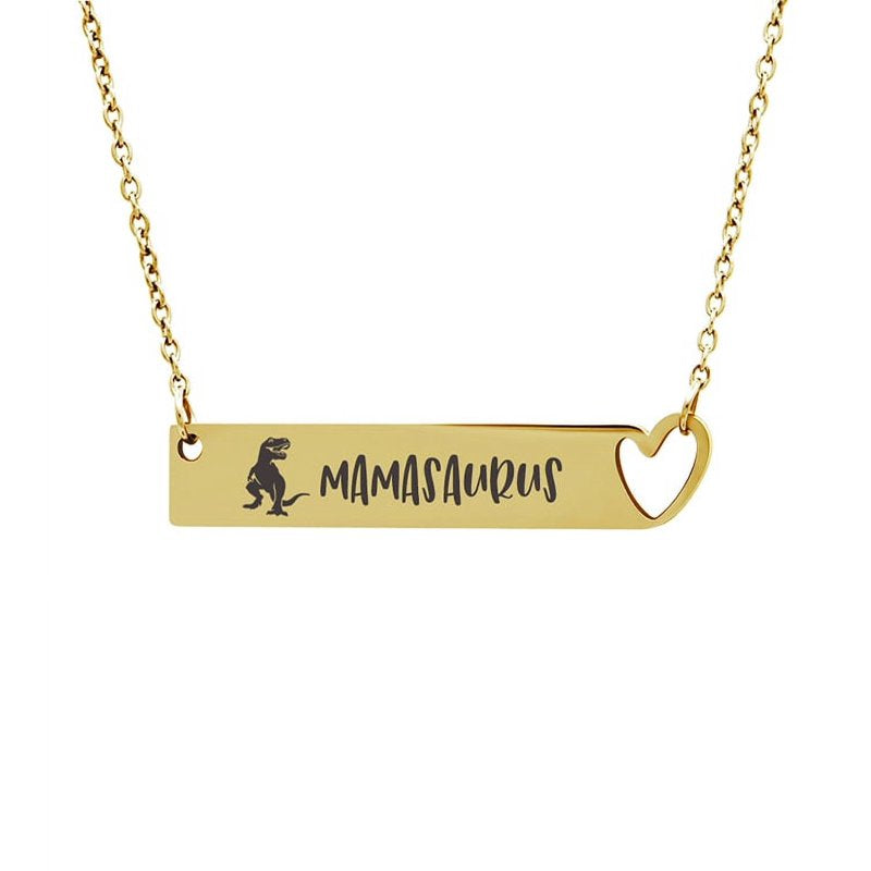 Mamasaurus Dinosaur Heart Pendant Necklace - Hypoallergenic Stainless Steel Jewelry for Mom & Grandma