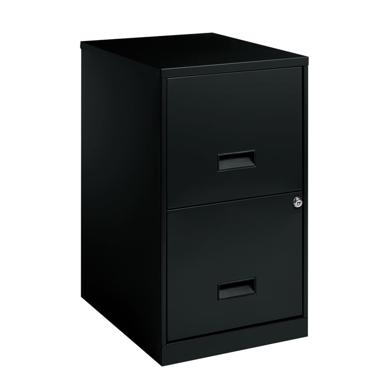 Two-Drawer Vertical File Cabinet with Lock and Steel Construction, Black