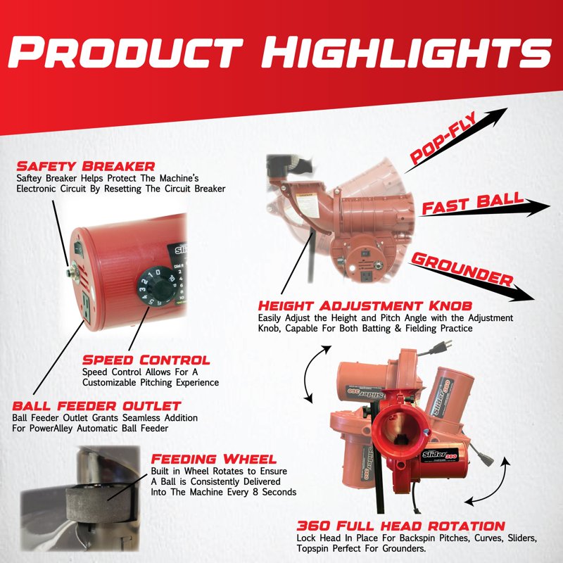 Baseball Pitching Machine with Auto Feeder - 360-Degree Fastball & Curveball Training