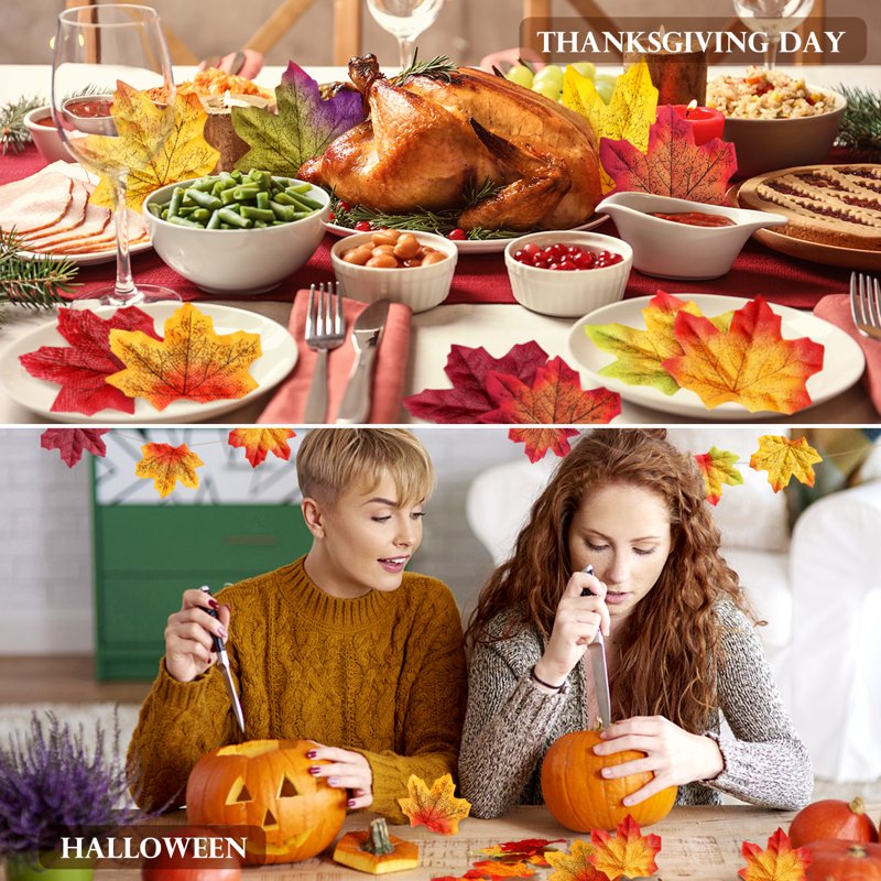 Artificial Fall Leaves Decor 450 Pcs Autumn Maple Leaves for Thanksgiving Halloween Party