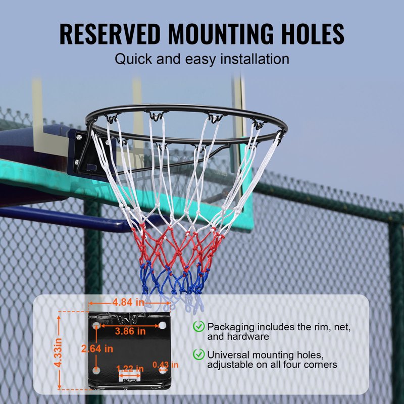 18-Inch Indoor Outdoor Wall or Door Mount Basketball Rim with Net and Twin Spring