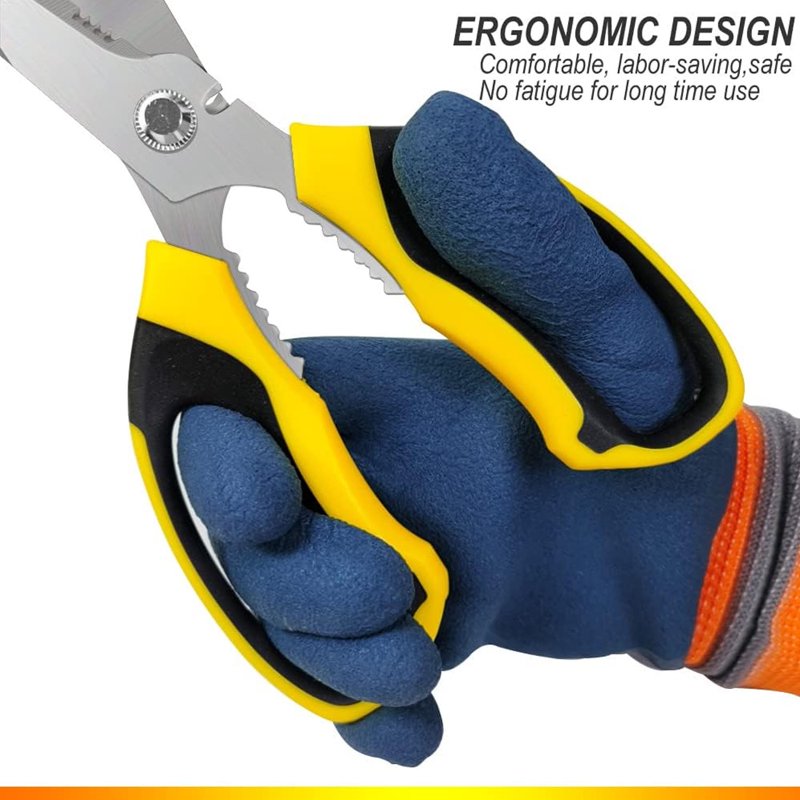 Yellow 8-Inch Heavy Duty Scissors with Protective Cover – Stainless Steel Serrated Shears