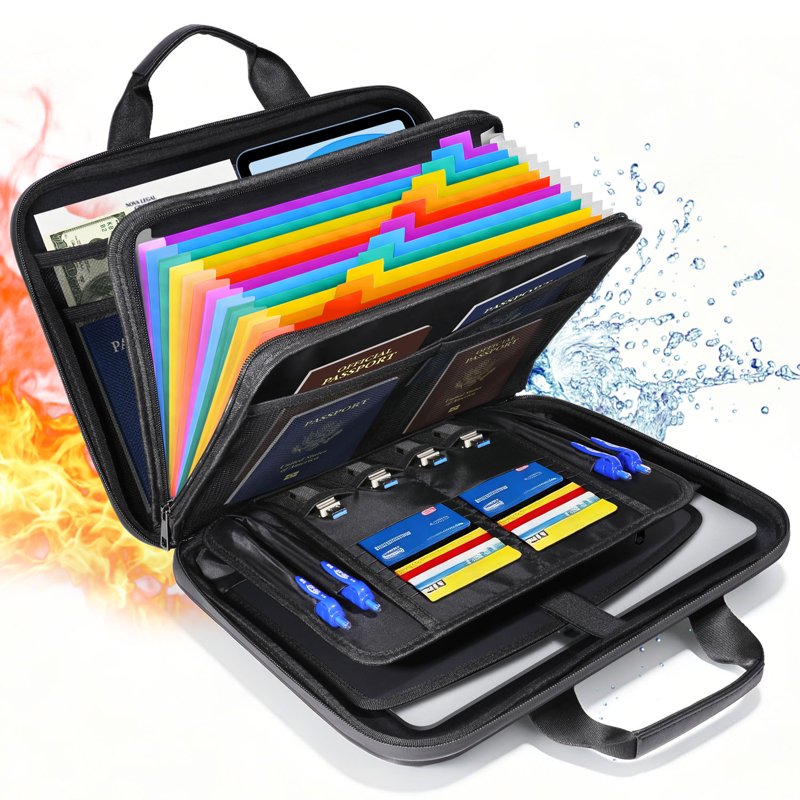 Fireproof Document Organizer Bag with Lock, Heat-Resistant File Folder for Home Office Travel