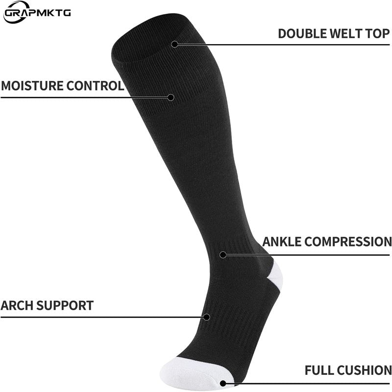 Youth & Adult Soccer & Baseball Socks Pack - Breathable, Soft, Durable