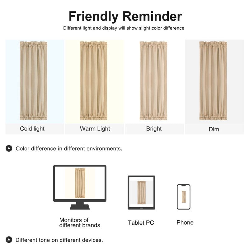 Solid Window Curtain Panel - Blackout Privacy Drapes for Home & Office
