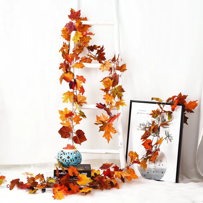 Autumn Maple Leaf Vine Garland - Fall Decor for Doors Walls Windows, 78.7 Inch Artificial Fall Foliage