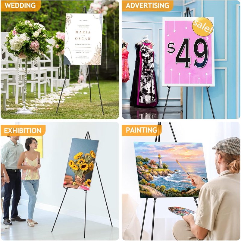 Adjustable Portable Display Easel Stand for Signs, Posters & Artwork - Collapsible Metal Tripod, 63 Inch