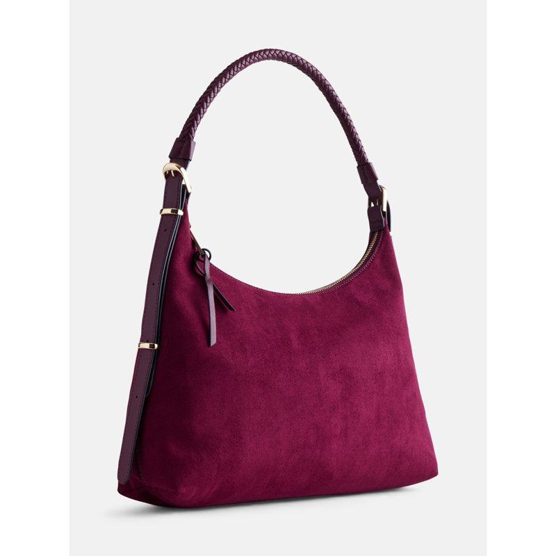 Women’s Top Zipper Shoulder Bag - Faux Suede, Adjustable Strap, Spacious