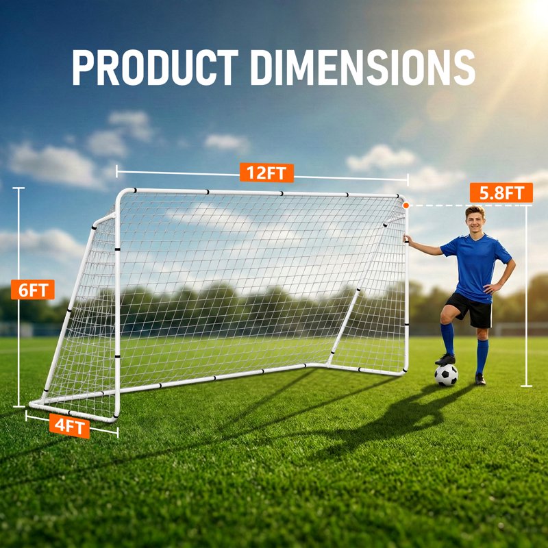 12' x 6' Portable Soccer Goal with Net - Steel Backyard Youth/Adult Training