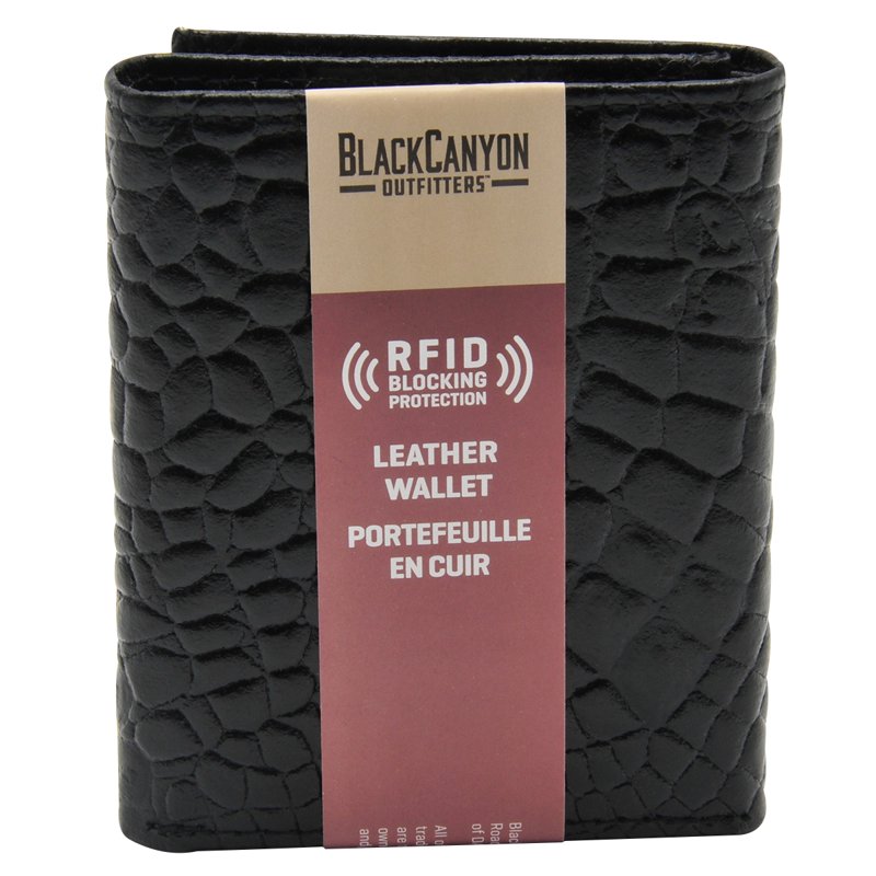 Blackcanyon Outfitters RFID Crocodile Embossed Leather Trifold Wallet - Black or Brown