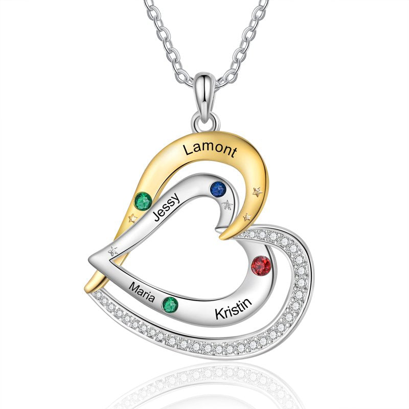 Personalized Brass Family Necklace for Women with Birthstones & Names