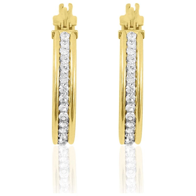 14K Gold Plated Sterling Silver Crystal Hoop Earrings for Women - Hypoallergenic, Secure Click-Top Closure