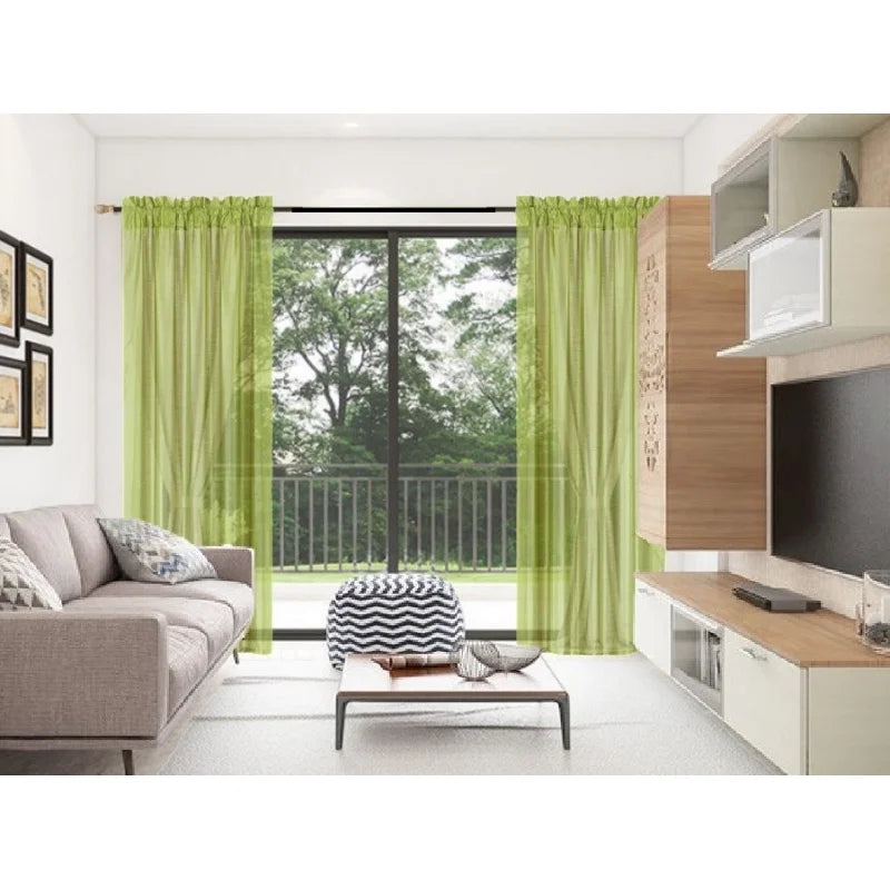 Semi-Sheer Faux Silk Window Curtains Set - Light Filtering Privacy