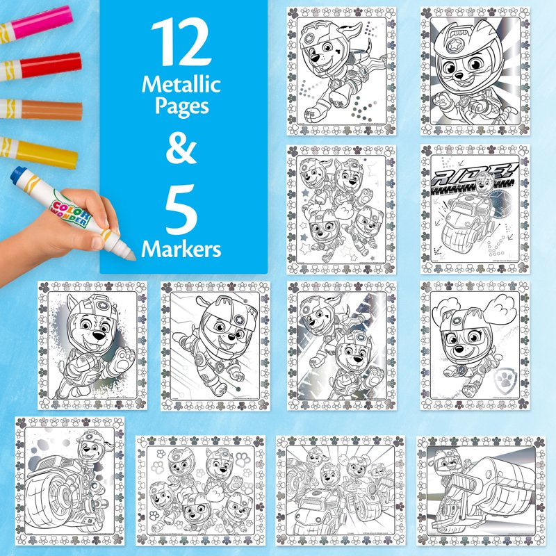 Kids Metallic Mess-Free Coloring Set with Paw Patrol Characters - 12 Pages & Markers