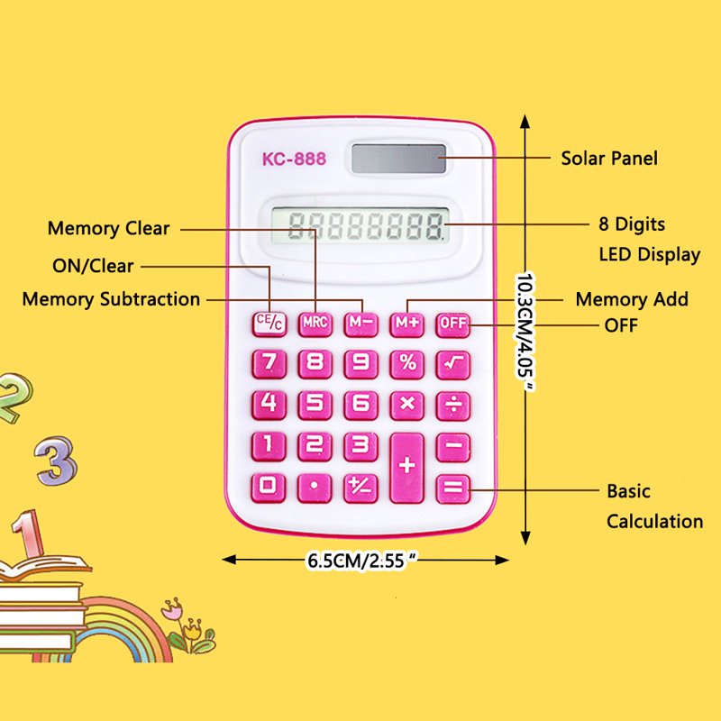 Mini 8-Digit Pocket Calculator with Dual Power Solar Battery Compact Office School