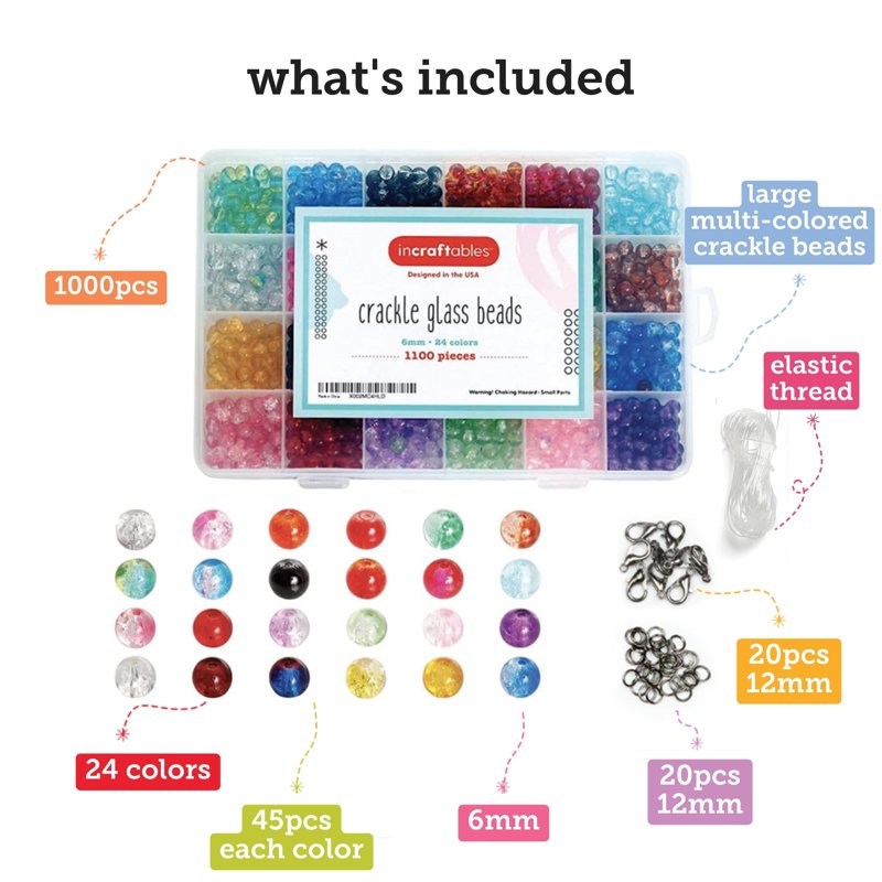 Glass Beads Jewelry Making Kit 24 Colors 1100pcs 6mm Craft Supplies