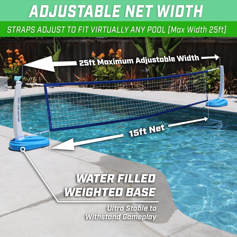 Pool Volleyball Net Set with 2 Water Balls - Adjustable Water Volleyball Game