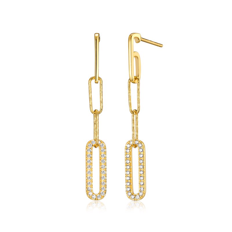 Gold Over Sterling Silver Cubic Zirconia Paperclip Earrings - Hypoallergenic