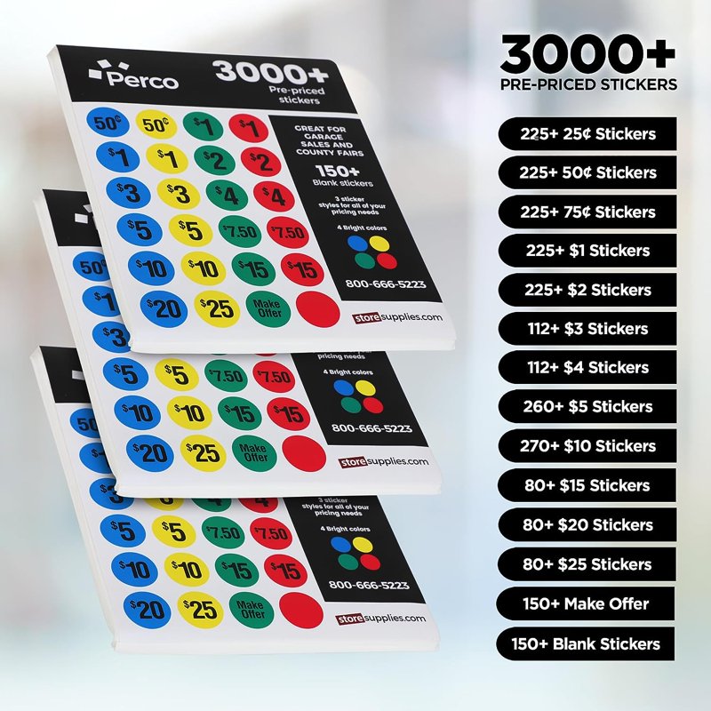 Garage Sale Price Stickers Set - 3000+ Pre-Priced & Blank Labels for Yard Sale Organization