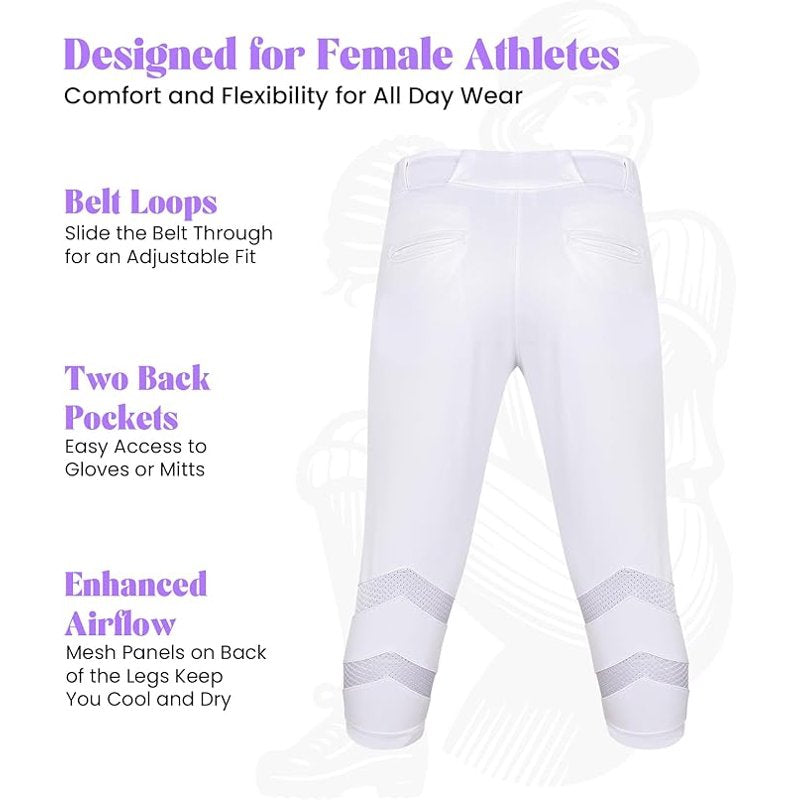 Women's Softball Pants with Zipper Fly & Mesh Panels - Performance Athletic Bottoms