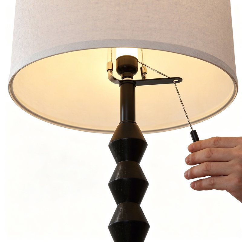 Modern 65-Inch Solid Wood Floor Lamp with Linen Shade & Pull Switch - Black, White, Walnut Variants